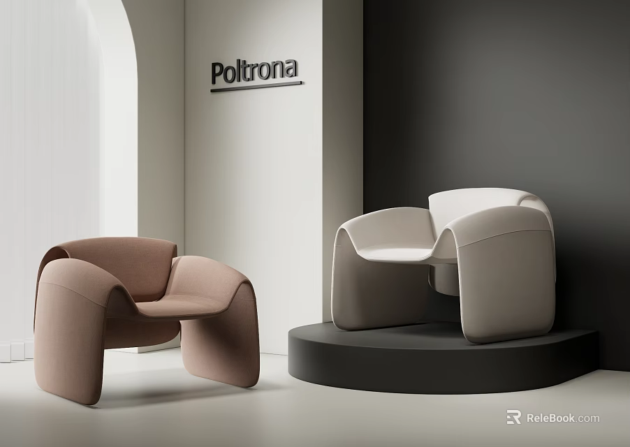 Modern Leisure Chairs With Curved Design Brown And Beige Colors In Minimalist Room Setting 3d model 