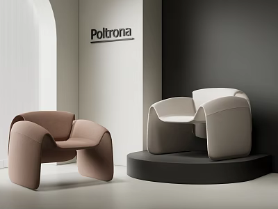 Modern Leisure Chairs With Curved Design Brown And Beige Colors In Minimalist Room Setting 3d model