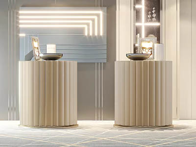 Elegant Modern Bedside Tables With Pleated Design And Table Lamps In Stylish Interior 3d model
