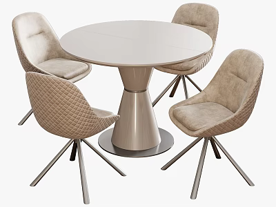 Modern Round Dining Table Set with Four Textured Chairs and Metal Legs 3d model