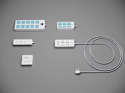 Various Electrical Switch Panels With Multiple Sockets And Power Cords 3d model