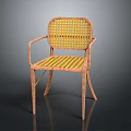 Stylish Leisure Chair With Wooden Frame And Yellow Woven Wicker Armrests