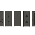 Five Gray Hinged Doors Featuring Different Designs Showcased On White Wall 3d model