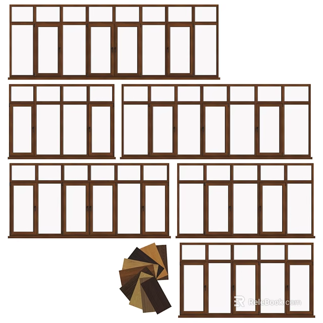 Wooden Casement Window Designs With Multiple Glass Panels And Frame Styles 3d model 