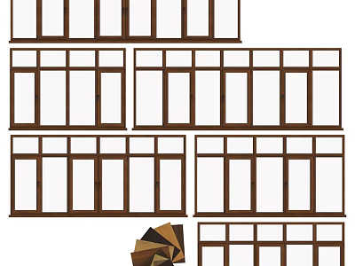 Wooden Casement Window Designs With Multiple Glass Panels And Frame Styles 3d model