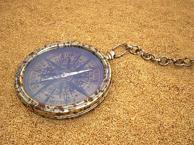 Vintage Compass Decorative Ornament Set With Metal Chain On Sandy Background 3d model