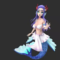 Fantasy Mermaid Character With Blue Eyes Purple Hair Red Headpiece And Blue White Fish Tail