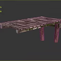 Rustic Weathered Outdoor Wooden Platform With Plank Surface And Mossy Legs
