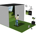Indoor Golf Fitness Training Area With Green Turf Swing Practice Screen Equipment
