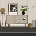 Elegant Modern Light Colored Console Table With Glass Doors Drawers And Flower Vase