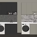 Modern Balcony Cabinets with Washing Machine Marble Backsplash and Wall Storage 3d model