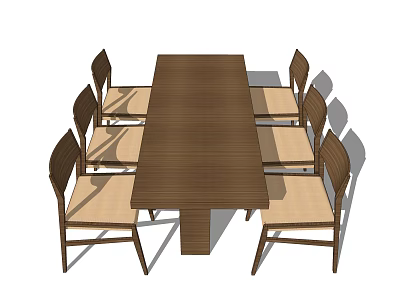 Wooden Dining Table Set With Eight Chairs And Light Colored Seats 3d model