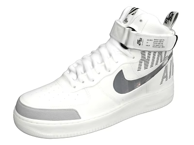 White High Top Nike Sneakers With Swoosh Logo Velcro Strap And White Laces 3d model