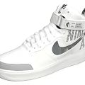 White High Top Nike Sneakers With Swoosh Logo Velcro Strap And White Laces