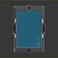 Blue Surface Platform with Red Dots Yellow Metallic Supports and Stable Metallic Base