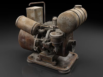 Vintage Industrial Mechanical Equipment With Rusty Metal Cylinders And Pipes On Base 3d model
