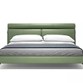 Modern Green Leather Double Bed With White Pillows And Gray Bed Runner Black Metal Legs