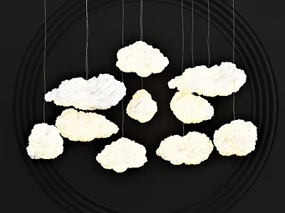 Modern Cloud Shaped Chandelier With Multiple Hanging Lights Against Black Background 3d model