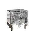 Silver Mirrored Bedside Table With Two Decorative Drawers And Ornate Curved Legs