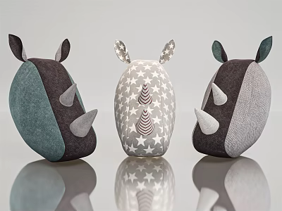 Three Adorable Rhino Plush Dolls With Round Bodies Ears Horns And Star Patterns 3d model Three Adorable Rhino Plush Dolls With Round Bodies Ears Horns And Star Patterns 3d model