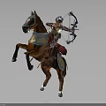 Armored Archer Riding Brown Rearing Horse With Bow And Ornate Decorations