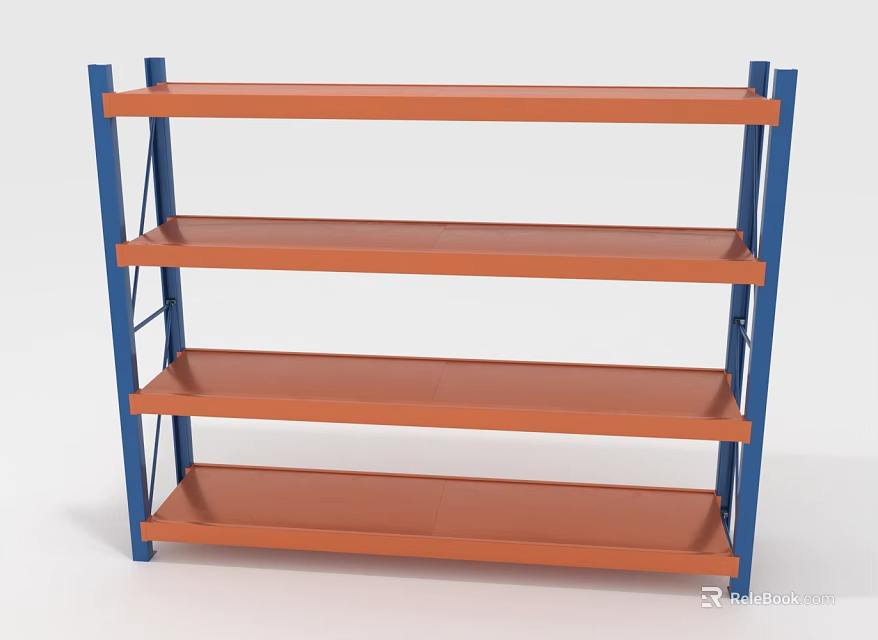Four Tier Display Shelf With Blue Frame And Orange Shelves For Retail Use 3d model 