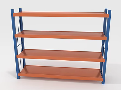 Four Tier Display Shelf With Blue Frame And Orange Shelves For Retail Use 3d model