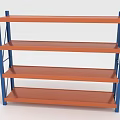 Four Tier Display Shelf With Blue Frame And Orange Shelves For Retail Use