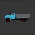 Blue Classic Dump Truck With Open Cargo Bed And Red Wheels 3d model
