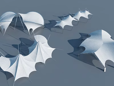 Tensile Membrane Architectural Structures With Multiple Modern Outdoor Shade And Geometric Design 3d model