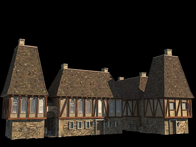 Ancient Architecture With Multiple Gabled Roofs Stone Timber Construction And Historic Details 3d model
