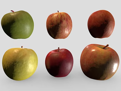 Colorful Fresh Apples in Various Colors Green Red Yellow and Mixed Tones 3d model