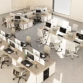 Modern Office Desks In Open Workspace With Computers And Ergonomic Chairs 3d model