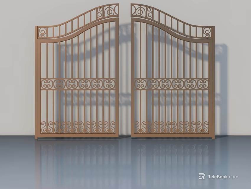 Ornate Metal Swing Door With Intricate Carvings And Symmetrical Design 3d model 
