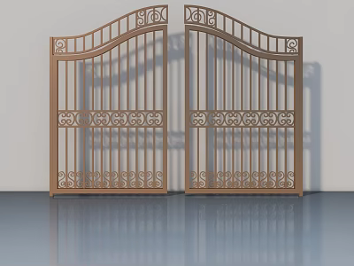 Ornate Metal Swing Door With Intricate Carvings And Symmetrical Design 3d model