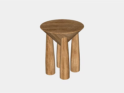 Wooden Stool With Round Top And Four Conical Legs Minimalist Design 3d model
