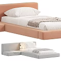 Modern Double Bed With Light Pink Upholstered Frame White Linens And Gray Throw Blanket