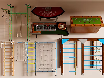 Colorful Outdoor Playground Equipment With Climbing Ladders Swings And Rope Nets 3d model