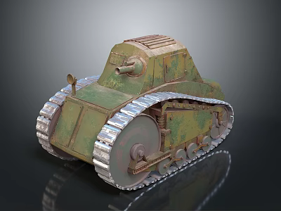 Rustic Green Vintage Military Tank With Tracks Turret And Metal Body 3d model