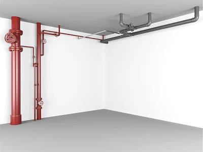Industrial Style Decorative Ornament Set With Red Pipes White Walls And Gray Floor 3d model