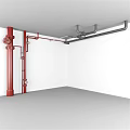 Industrial Style Decorative Ornament Set With Red Pipes White Walls And Gray Floor