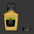 Yellow Mustard Bottle With Open Cap And Black Lid On Reflective Surface 3d model