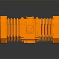 Orange Mechanical Hammer Weapon Featuring Futuristic Robotic Design And Metallic Texture