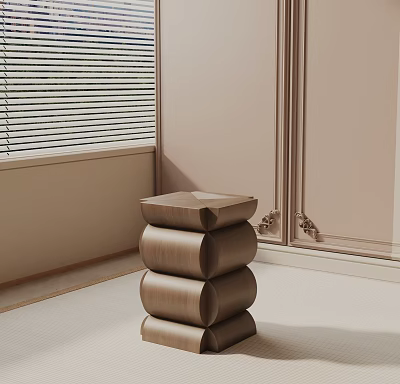 Modern Minimalist Wooden Bedside Table With Stacked Cylindrical Structure And Light Colored Walls 3d model
