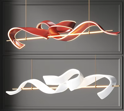Red And White Modern Artistic Curved Flowing Chandelier Lighting Design 3d model