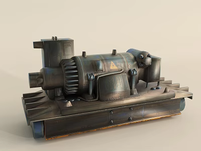 Metallic Industrial Equipment Featuring Gear Structure Motor Component and Flat Base Design 3d model
