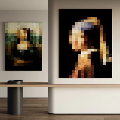 Two Pixelated Classic Figure Portrait Paintings As Canvas Wall Art Decor 3d model