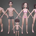 Group of 3D Character Models Male Female and Child Figures in Underwear Standing Pose 3d model