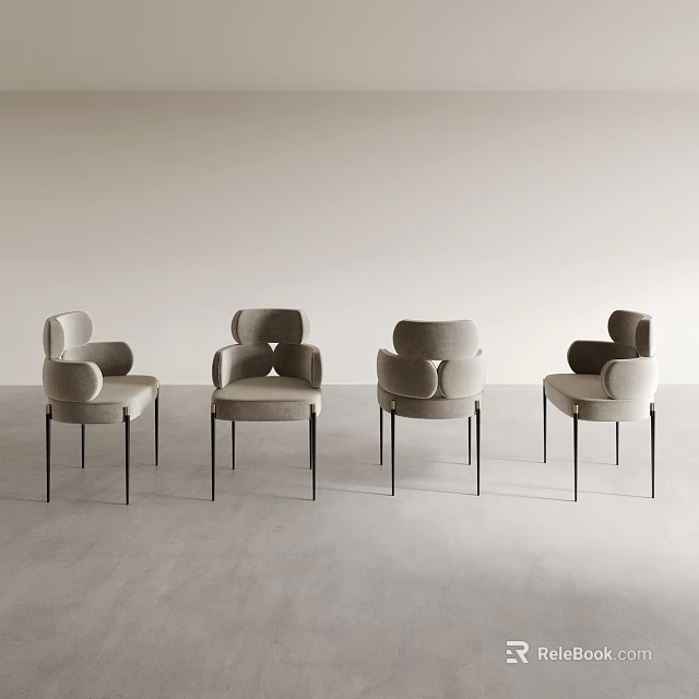 Light Gray Modern Dining Chairs With Curved Backrest And Slim Black Legs 3d model 