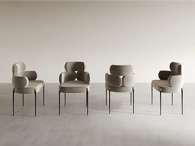Light Gray Modern Dining Chairs With Curved Backrest And Slim Black Legs 3d model